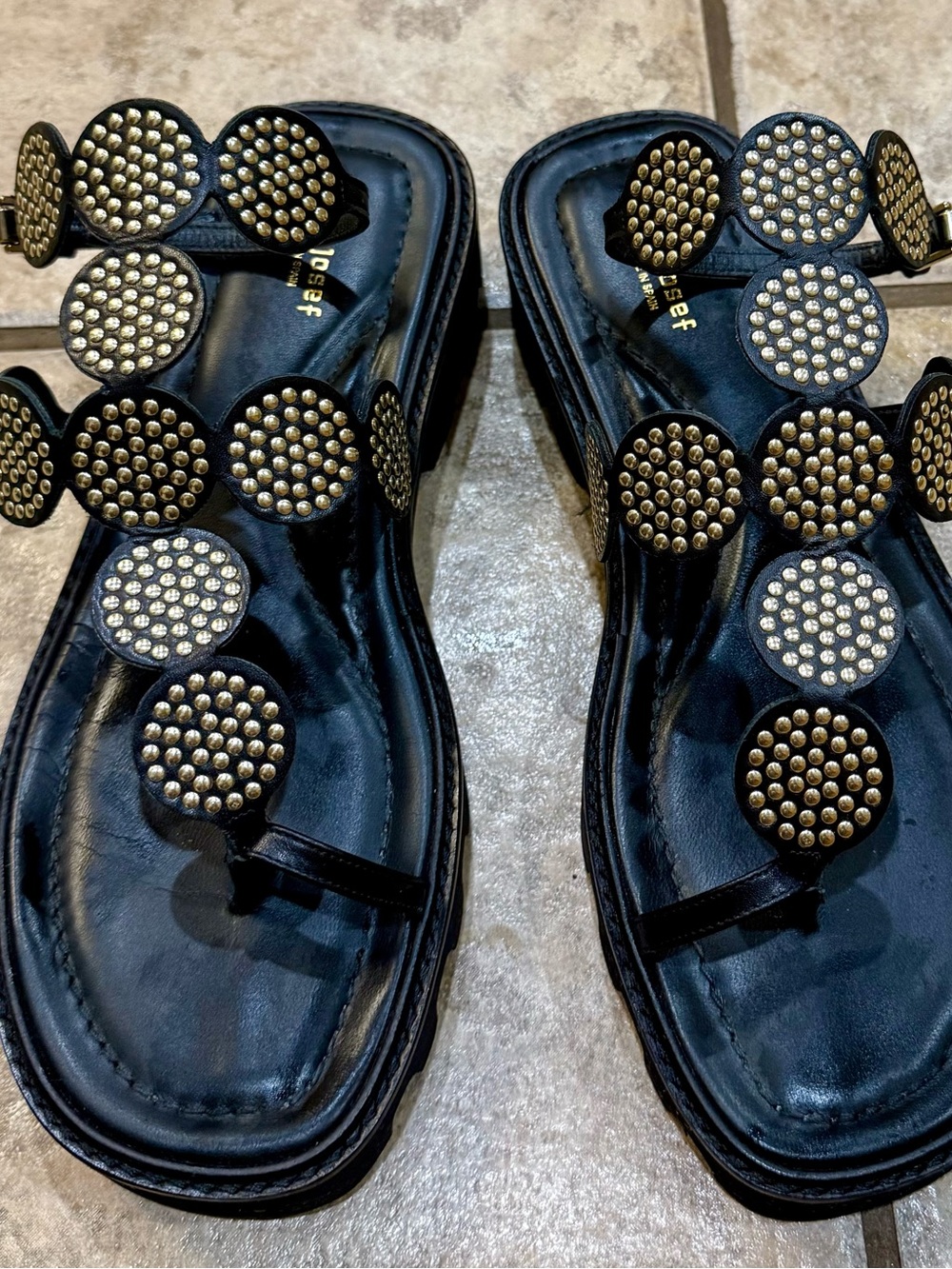 Black Studded Circle-Strap Sandals - Jon Josef
